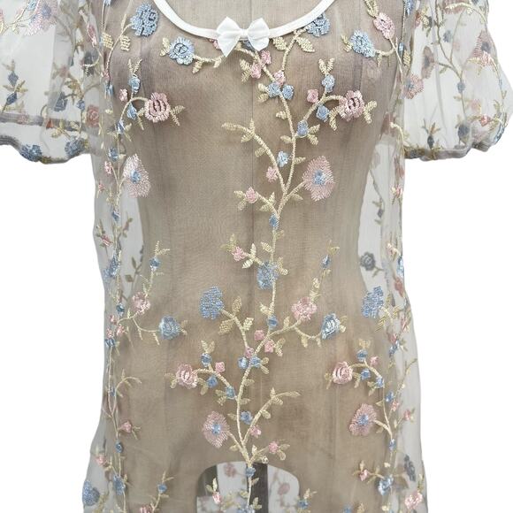 Dolls Kill Sugar Thrillz Forbidden Garden Dress Embroidered Floral Sheer Medium - Picture 4 of 10